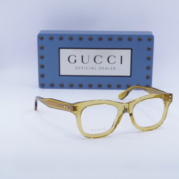 Gucci GG1086O 002 Square Eyeglasses – Transparent Yellow 51mm - Picture 4 of 10